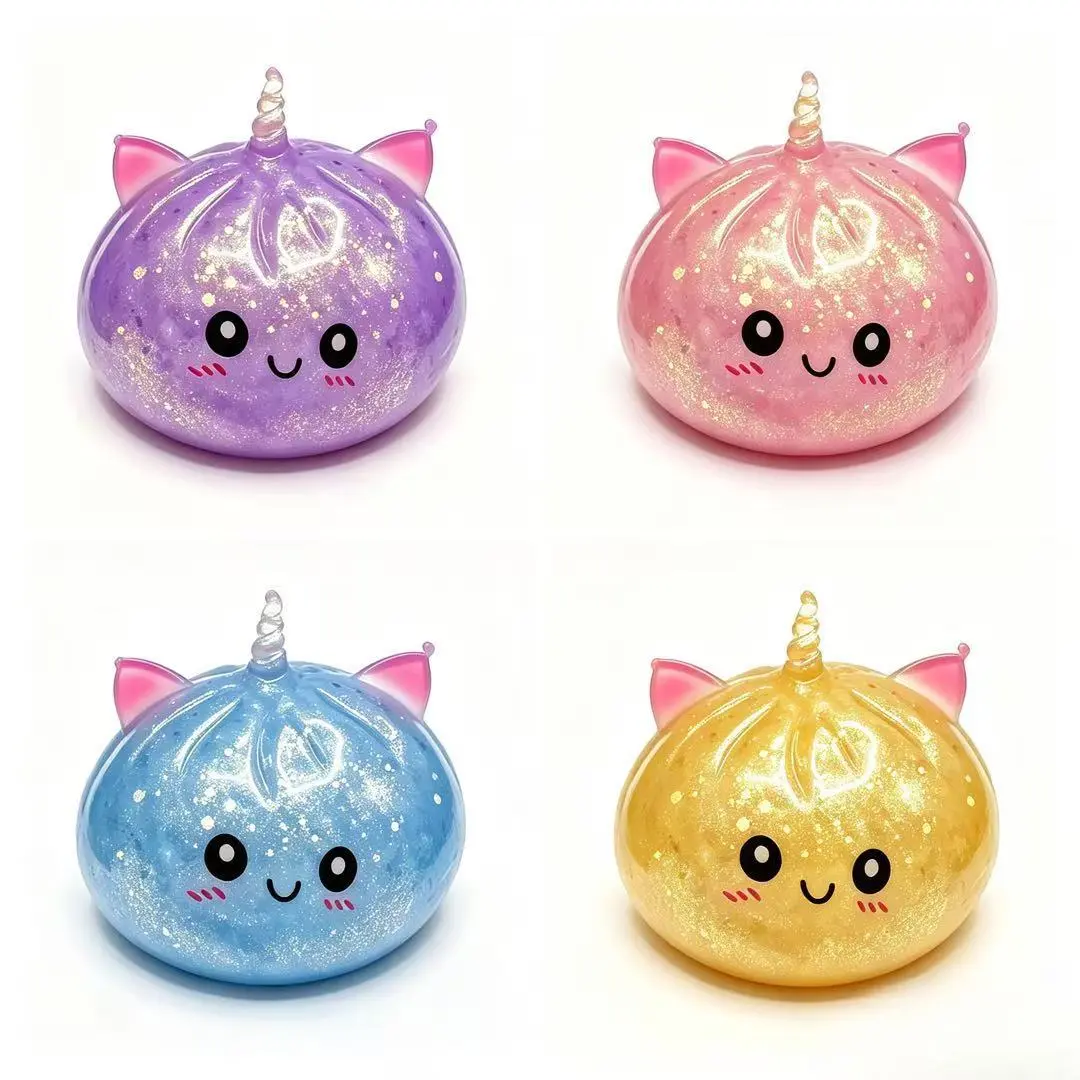 KIDGENIUS Sparkly Unicorn Mochi Squeeze Bun, Gel-Filled ASMR Squishies Stress Relief Toy, Gifts for Kids & Adults
