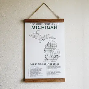 Magnetic Wood Hanger Frame for Disc Golf Posters - Fits 12" or 19" Disc Golf Goals Posters - Made from Solid Oak Hardwood with Warm Harvest Oak Stain - Includes 3 Hanging String Options