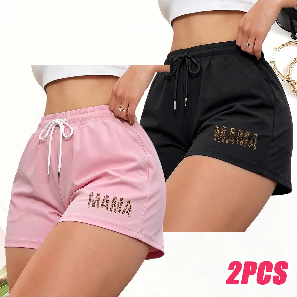Two-piece set: women’s shorts outfit with inner lining and drawstring, elastic waistband—suitable for running, fitness, and outdoor activities; sporty casual wear; women’s shorts, summer bottoms, summery style.