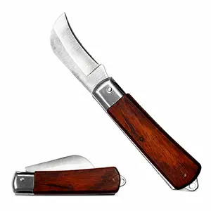 Wood Handle Electrician's Folding Knife Wooden Handle | Curved Hook Blade for Wire Stripping & Crafts | Premium Carbon Steel with Safety Lock| Compact EDC Tool for DIY & Professionals Multi-Function Electrician Set