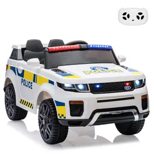 GARVEE 12V Electric Police Car Ride-On Truck for Toddlers with Remote Control, Intercom, Flashing and LED Lights, Handle, Spring Suspension, Music, Battery Powered, White