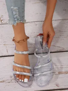 Women's Fashion Rhinestone Sandals, Transparent Jelly Sole Multi-Layer Crystal Straps, Blingbling Eye-Catching, Perfect for Vacation & Dates