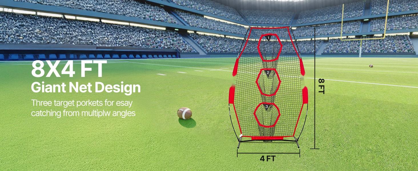 Football Throwing Net 8 x 4 Inch for Training and Target Practice, 5 Pocket Design, Knotless Mesh, Durable Straps, Portable Carry Case, Backyard and Indoor or Outdoor QB Training, Red
