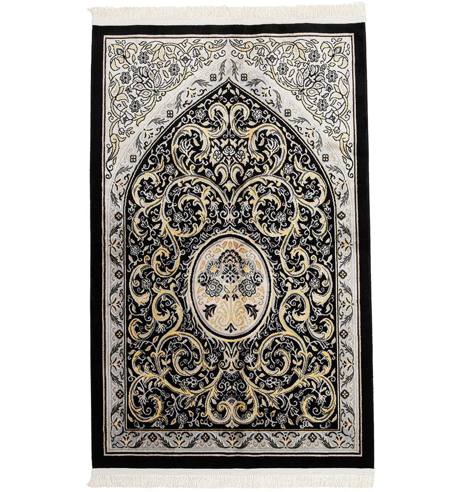 Lavanta Luxury Velvet Islamic Prayer Rug Regal - Black