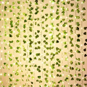84FT  Vines for Room Decor with 200LED/66FT String Light Artificial Ivy Garland with Clip Green  Hanging  Faux Greenery Leaves Bedroom Aesthetic Decor for Home Garden Wall Wedding
