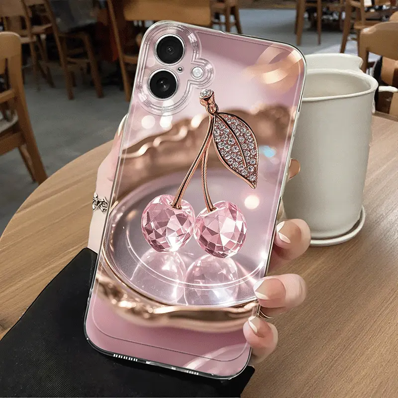 Sparkling Rose Quartz Cherry Blossom TPU Full-Coverage Smartphone Casing - Drop-Proof, Non-Slip Handheld Device Protection for iPhone 17,16,15,14,13,12,11,XS,X Series & More, Ideal Gift for Loved Ones, Devices