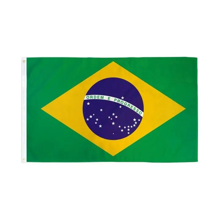 Brazil Flag 2x3ft Poly Dye-Sublimated with Header Tape & 2 Metal Grommets Bold Colors Double-Stitched Edges