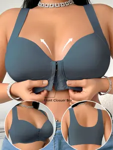 Easy-Front-Close Wireless Bra, Seamless Comfort Lingerie with Wide Support Straps, No Fuss All-Day Wear Bra, Deep Teal Blue