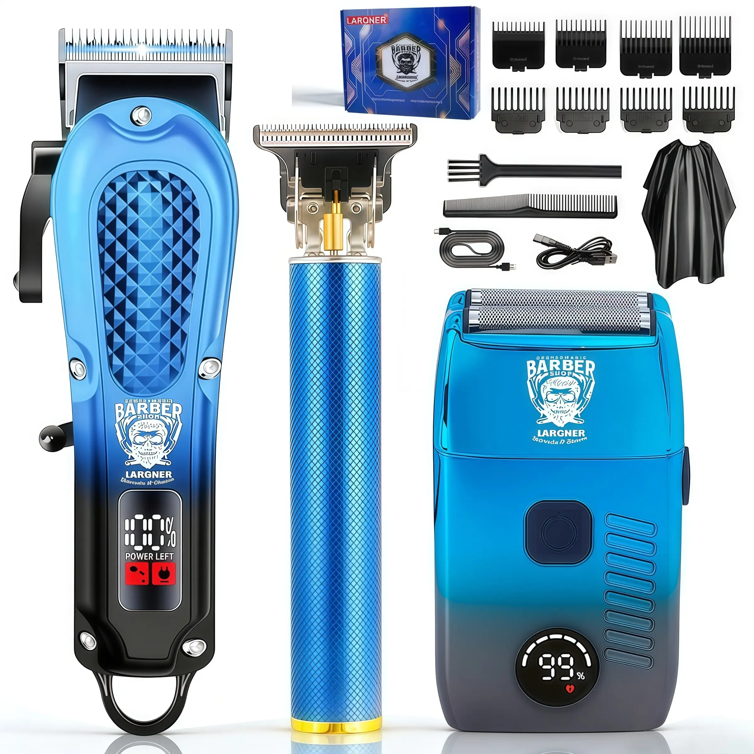 Largner Professional Haircutting Scissors, Trimming Shears, Reusable Shaving Razor Set, All-In-One Grooming Kit for Men and Women