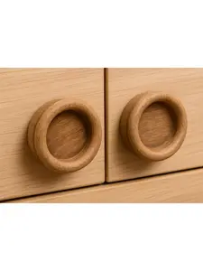 HomeRoots 476578 Brown Wood Recessed Round Drawer Pull Knobs - Decorative Handles Doorknobs, Easy Install Doorknobs, Set of 2