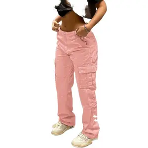 Women's Solid Color Cargo Pants Casual Simple Comfortable Basic Streetwear Pocket Trousers Suitable for Daily Wear Outing Pants Autumn and Winter Women's Loose Clothing Women's Clothing Casual Fashion Trousers Loose Simple Pink
