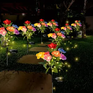 Solar LED Rose Flower Lights, Outdoor Garden Holiday Decor, Outdoor Landscape Lights, Light Sensor, Night Automatic Lighting, Solar LED Patio, Yard, Porch, Pathway, Lawn, Street, Solar Pathway Lamp
