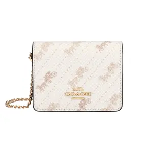 COACH Coach 10 Horse Carriage Print Chain Crossbody Bag for Women, Coated Canvas, Mini Wallet, Cream Beige
