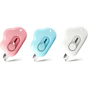 Box Cutter Retractable,Package Opener, Easy Slide Retractable Cute Box Cutter for for opening daily express boxes, envelopes, packages and more (3 Pcs Cloud Mini Cutter)