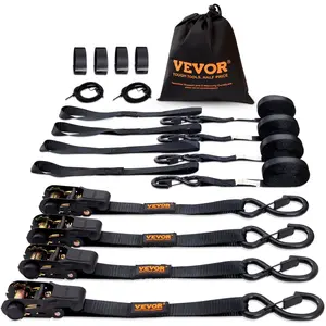 VEVOR Ratchet Tie Down Straps Kit, TikTokShopBlackFriday, 2200-11128 lb Max Break Strength, Includes 4 Premium 1" x 15' Rachet Tie Downs with Padded Handles, for Moving Securing Cargo, Appliances, Lawn Equipment, Motorcycle