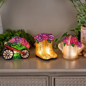 Set of 3 Illuminated Mercury Glass Garden Icons By Valerie