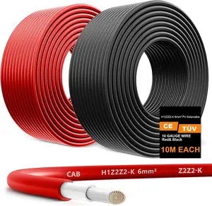 2x30 Feet Solar Panel Wire, 10AWG Solar Wire H1Z2Z2-K Tinned Copper Solar Extension Cable for Photovoltaic Solar System, Automotive RVs, Boats (30FT Red + 30FT Black)