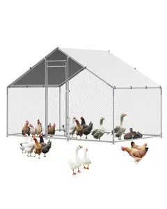VEVOR Metal Chicken Coop,  9.8x6.5x6.5ft Large Walk-in Chicken Runs with Cover, Spire Roof Hen House Enclosure with Security Lock, Outdoor Duck Rabbit Cage Poultry Pen for Backyard, Farm, Yard