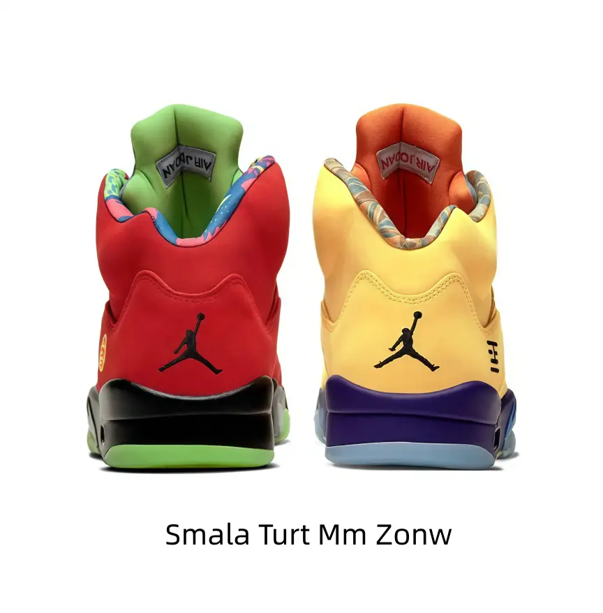 Eye-Catching Fun Mismatched Retro High Top Sneakers Premium structured leather shell Distinct red & yellow mismatched color blocking Iconic printed heel emblem Chunky multi-toned cushioned midsole Standout sneaker collector streetwear daily footwear