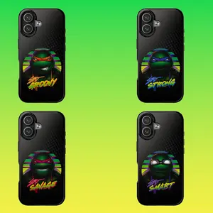 Retro Turtle TMNT Character iPhone and Galaxy Case, Neon Style Cartoon Phone Cover, 80s Aesthetic Protective Case