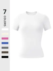 Women's Compression Sports Short Sleeve T-Shirt, Soft Seamless Yoga Gym Top, Comfortable Active Lifestyle Wear Xxl, Breathable Workout Tops, Fashion Women Fitness Clothing