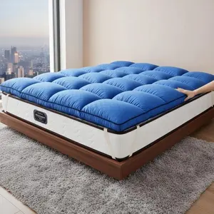TROAX Blue Mattress Mosaic Style Quilting Process Microfiber Filling No Cotton Running Four Corners Fixable Comfortable Bedding