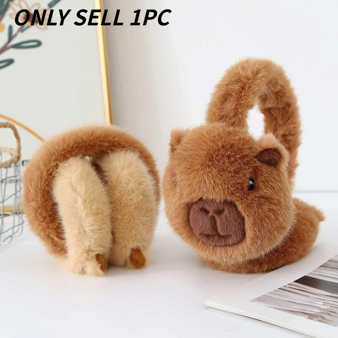 Cute Plush Winter Ear Muffs with Cartoon Design, Foldable Capybara Style for Cold Protection, Soft Warm Earmuffs for Kids and Adults, Ear Protectors, Ear Covers