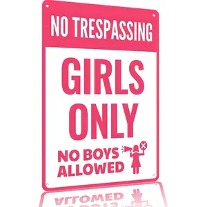 Metal Sign 12x8 Inch Aluminum Wall Decor - No Trespassing Girls Only No Boys Allowed Funny Wall Art for Home Bedroom