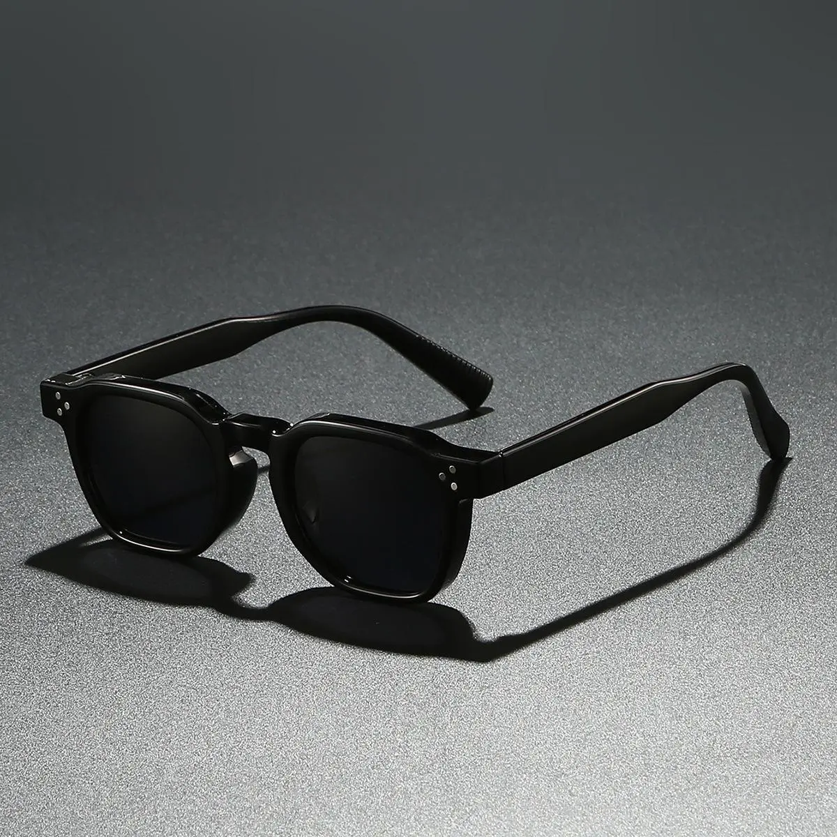 Men's Vintage Square Sunglasses Frames - Black Acetate, Rivet-Detailed Temples, Dark Tinted Lenses, Rimless-Inspired Trendy Shades, Men's Fashion Accessory Mens Gifts