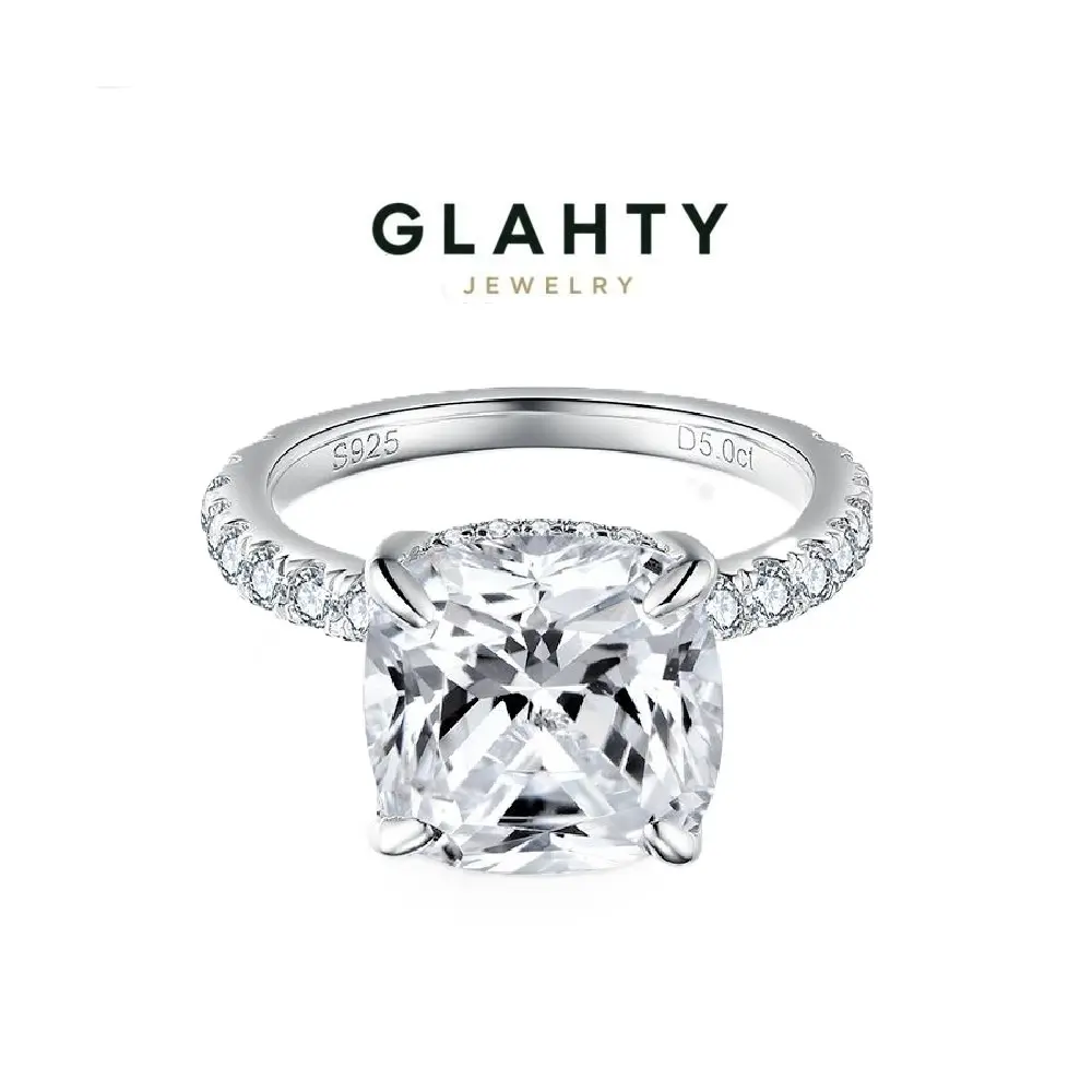 5CT Cushion Cut Moissanite Ring for Women | S925 Sterling Silver 18K Gold Plated Luxury Engagement Ring