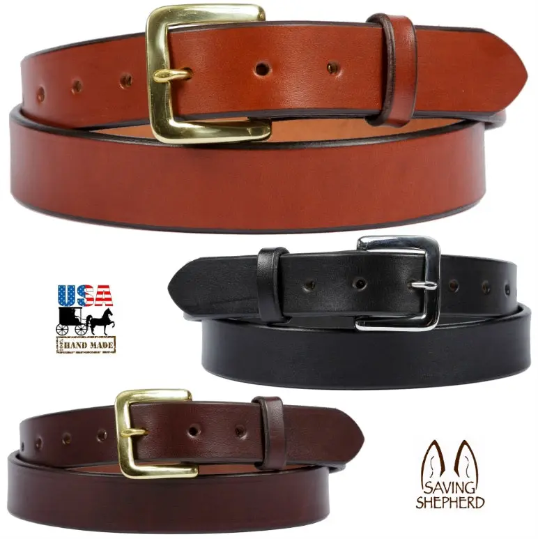 BRIDLE LEATHER BELT - 1¼" Amish Handmade for Dress or Work USA