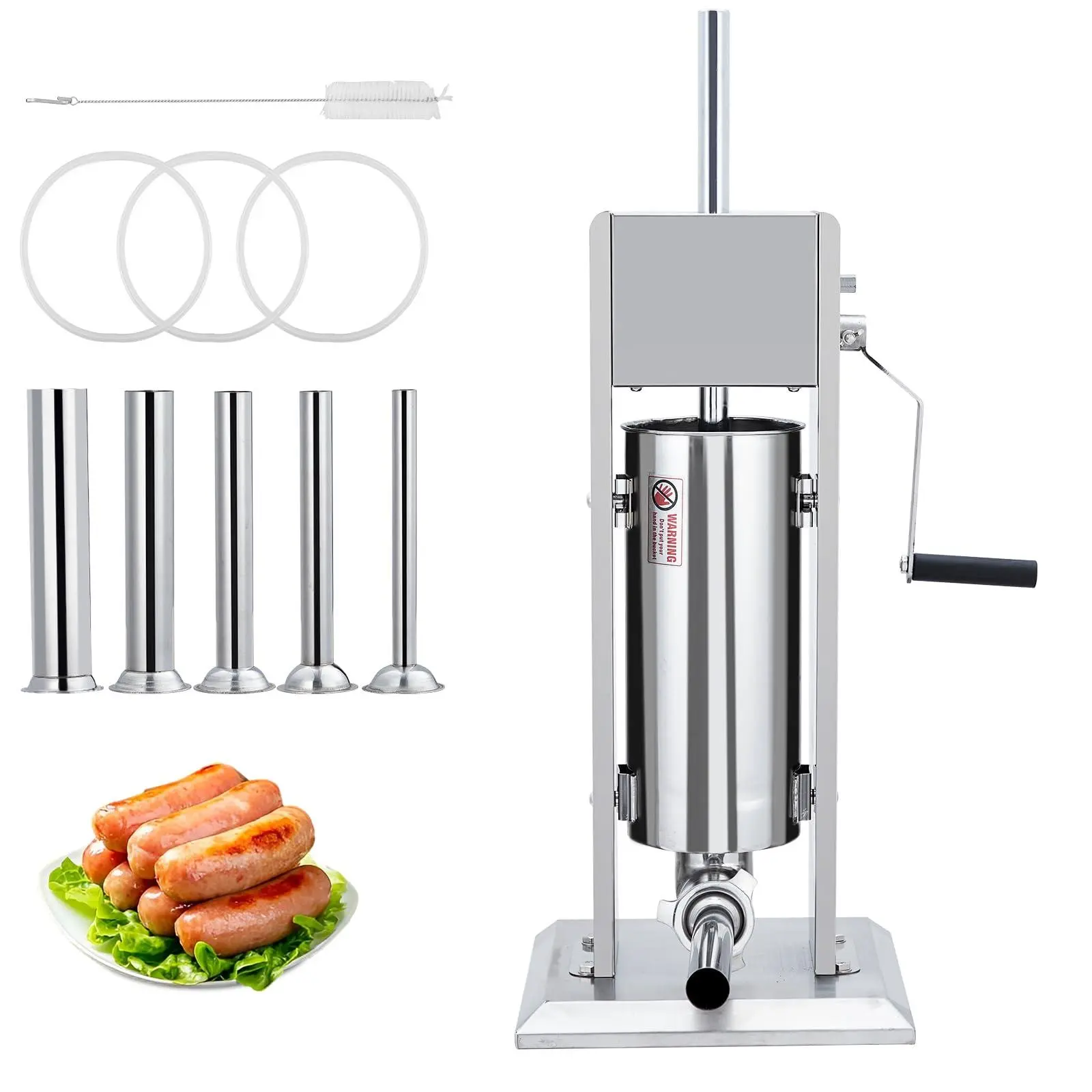 GARVEE 22LBS/10L Manual Sausage Stuffer, Heavy Duty Stainless Steel Sausage Maker Machine with Dual Speed, Meat Filler with 5 Stuffing Tubes for Commercial and Home Use
