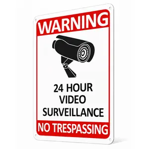 24-Hour Video Surveillance No Trespassing Aluminum Warning Sign 8x12 Inches UV Resistant for Outdoor Use Durable Security Sign