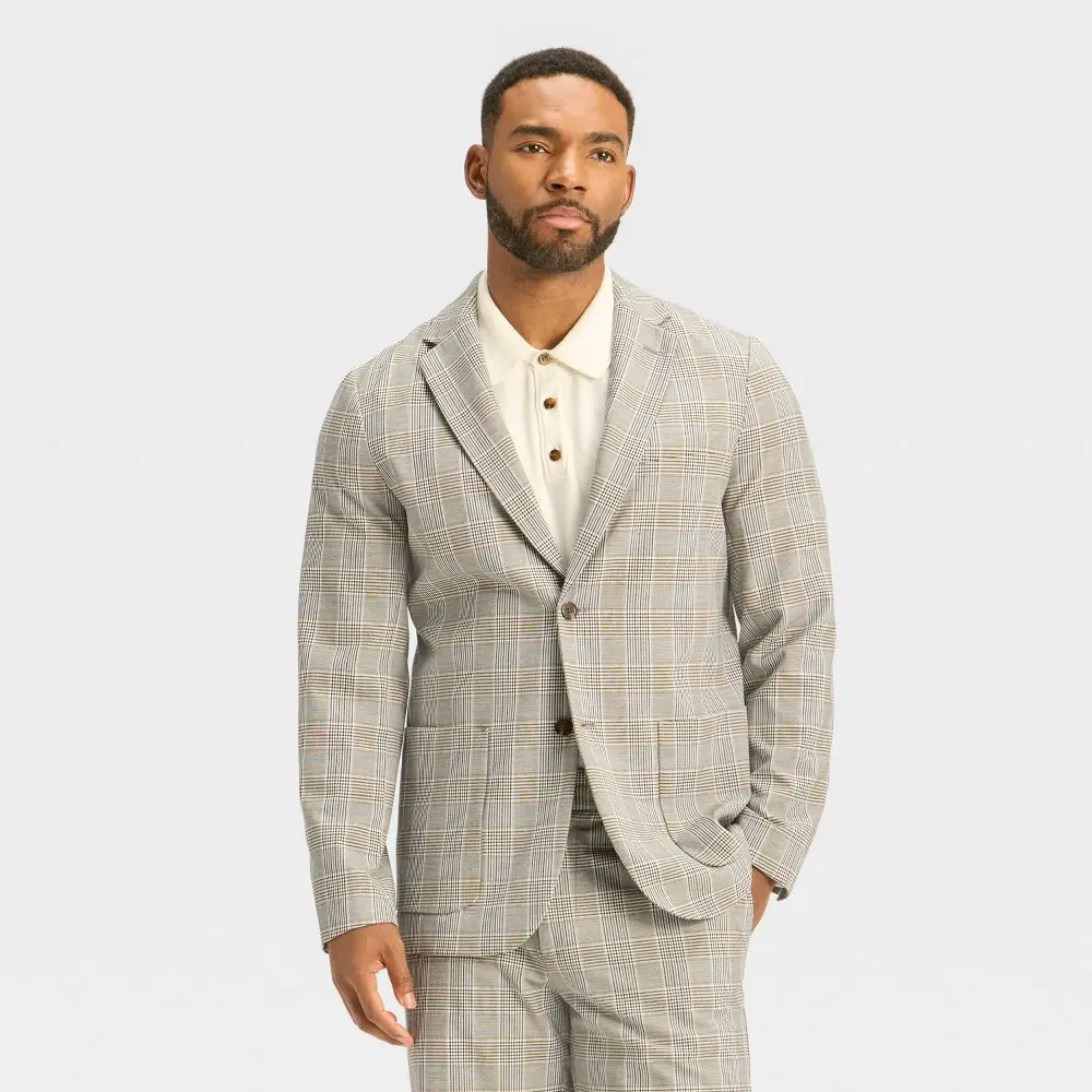 Houston White Women's Checkered Suit Jacket, Polyester-Spandex Fabric, Matching Tee & Shorts Set, Heart, Garment, Pocket, Apparel, Comfy, Cultural, Plaid