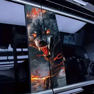 Wolf Pattern Car Sticker, Truck Car Decal, 2 Counts/set Vinyl Self-adhesive B-pillar Case, Cartoon Animal Theme, for Rear Parts, Glass Surface, Side Decals