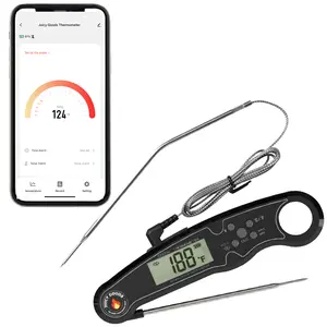 Digital Meat Thermometer- Dual Probe BBQ Thermometer- Bluetooth Thermometer for Cooking with Mobile Application Rechargeable Battery & Built-in Magnet-Water Resistant Instant Read Food Thermometer