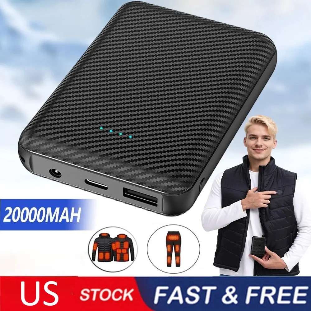 Portable Power Bank, 20000mAh DC7.4V Mobile Accessory, USB Multiple Device Charging External Battery for Heated Jacket, Vest, Socks