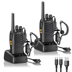 Walkie Talkies 16 Channel Two Way Radio with Original Earpieces, 2-Way Radios UHF Handheld Transceiver Walky Talky, with 2-in-1 Type-C Charging Cable & Charging Station（2 Pack） Sound Audio Rechargeable