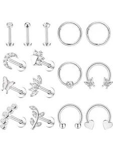 15Pcs Tragus Piercing Ear Set Surgical Steel Earrings Creole Gold/Silver for Women Men Hypoallergenic Helix Conch Labret Rook Nose Piercing Ring Jewelry