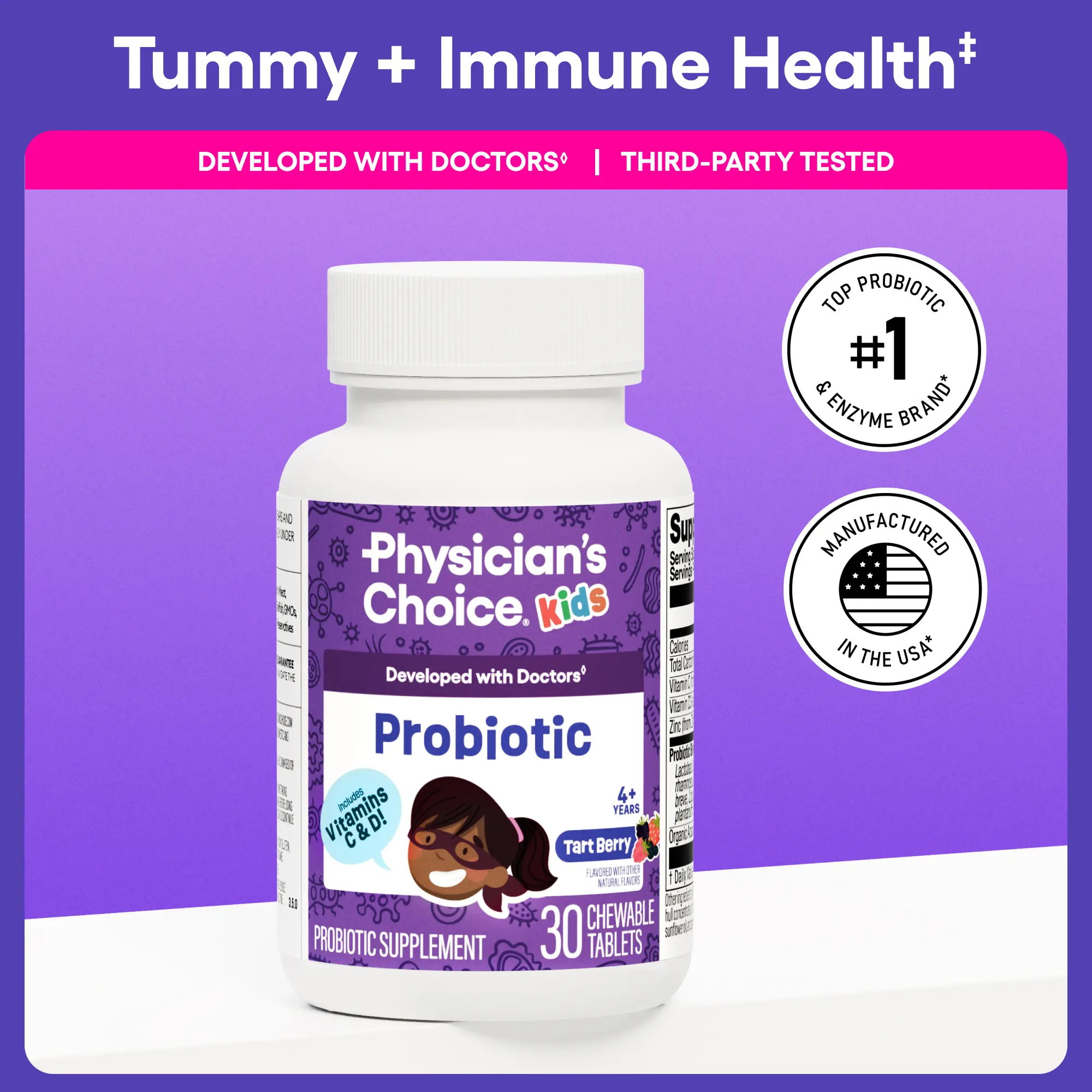 Physician's Choice Kids Probiotic with Zinc, Natural Vitamins, and Organic Prebiotics - Supports Digestive & Immune Health - Berry Flavored Chewable Physician's Choice Kids Probiotic with Zinc, Natural Vitamins, and Organic Prebiotics - Supports Digestive & Immune Health - Berry Flavored Chewable