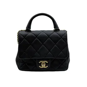 Pre-owned CHANEL france Shoulder Bags H1 classic flap （CF）black gold caviar leather handle flapbag 26569