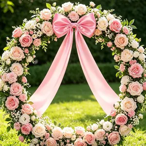 Large Pink Bow Decorations 24 x 87 Inch Giant Pink Bows with Rope and Double-Sided Tape for Wedding Bridal Shower Birthday Valentine's Day Bachelorette Coquette Room Wall Decoration (47 INCH Pink Bow)