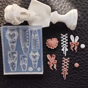 High-Transparency Silicone Nail Art Mold, Heart Ribbon Bow Design, Durable & Flexible, Easy to Use, Perfect for DIY Manicure