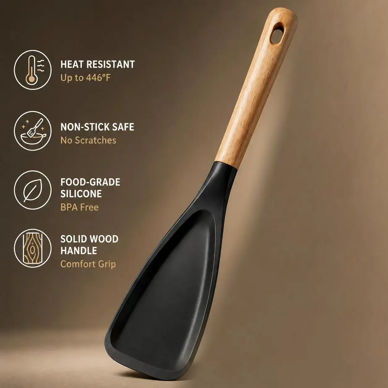 Silicone Cooking Spoon Spatula, Multi Function Wooden Handle Spoonula for Stirring Serving Mixing, Non Scratch Kitchen Tool for Nonstick Pots Pans, Flexible Spurtle Scraper.