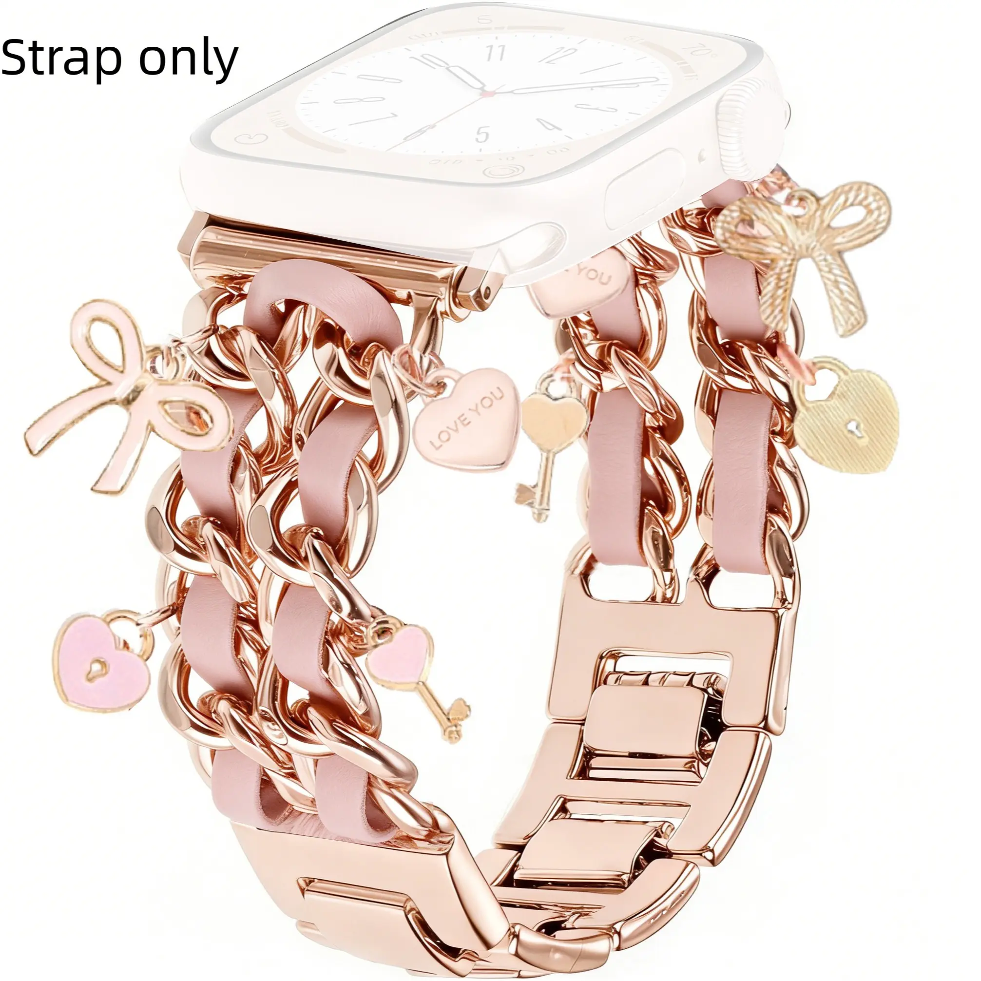 1PC metal double chain leather rope Apple Watch bands, Watch straps, Smartwatch Accessories, compatible with Apple Watch 38/40/41/42/44/45mm series Ultra/SE/9/8/7 (strap only, watch and case not included