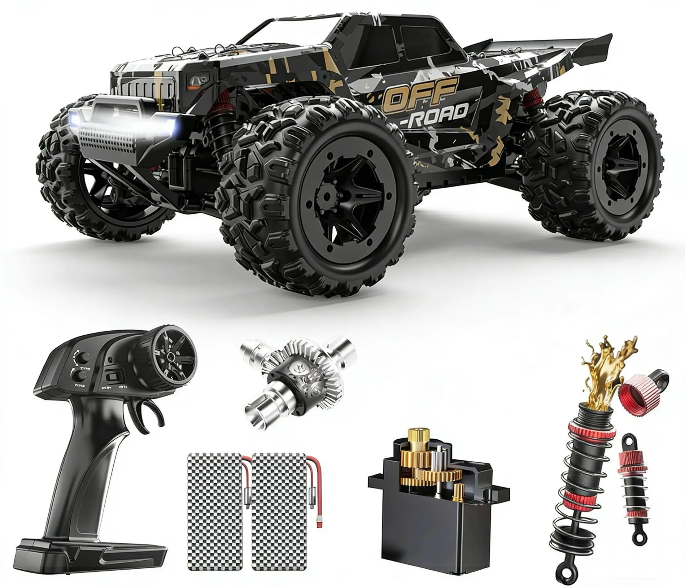 DEERC 9309E All Terrain Fast RC Cars 40 KPH, 4WD Electric Off-Road Remote Control Monster Truck, 2.4Ghz High Speed Car, Monster Truck with 2 Batteries