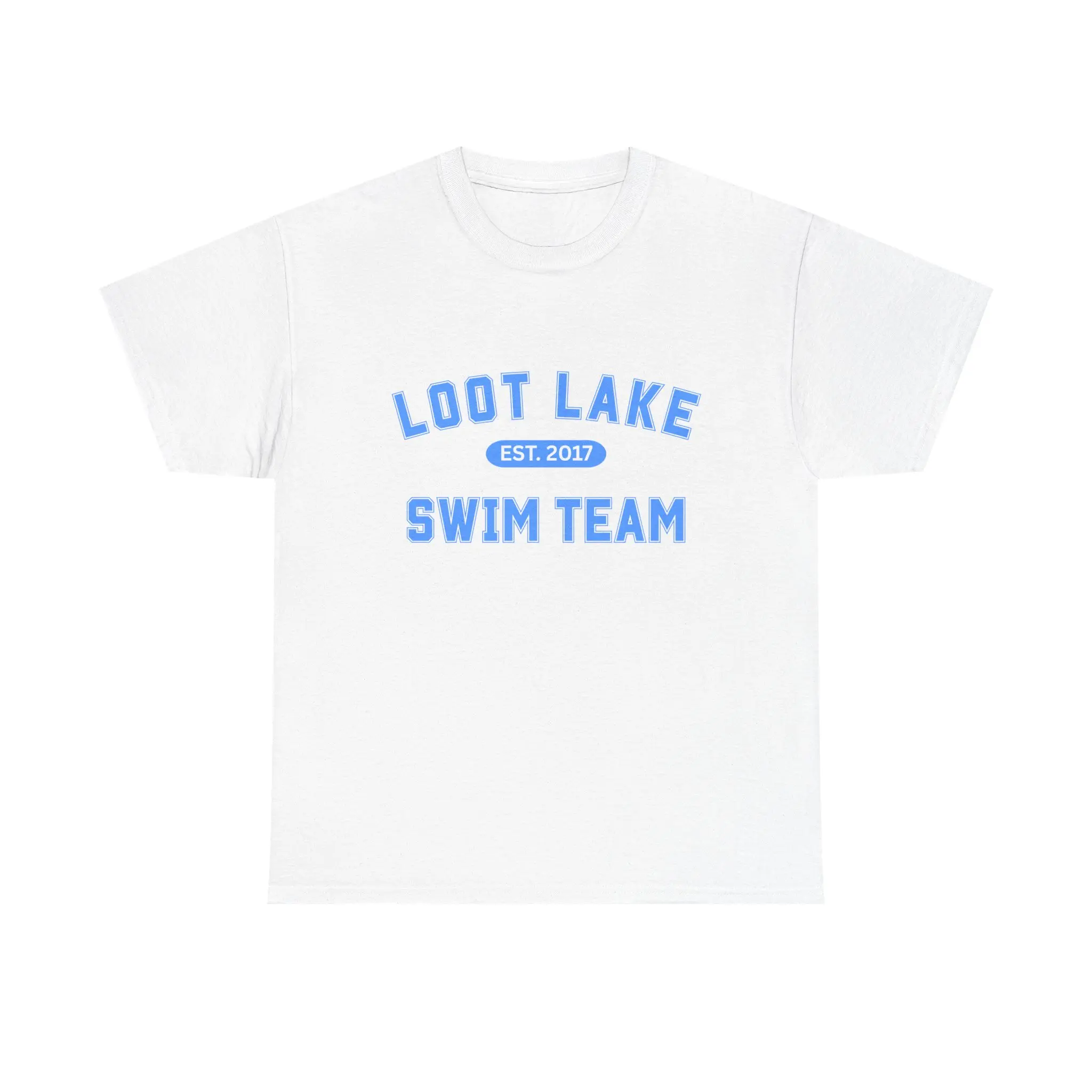 Men's Loot Lake Swim Team T-Shirt - Retro Collegiate Athletic Badge Tops, Flannel Prints, Casual Vibe, Varsity, Shortsleeve, Classic, Layer, Cotton, Day, Menswear, Graphics, Ribbed, Round Neck, T Shirts