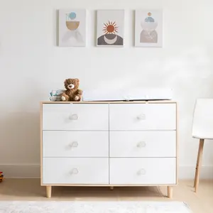 BERRY NEST Baby Dresser with 6 Drawers, Large Capacity Storage Organizer, White Dresser with Solid Wood Legs, Modern Chest of Drawers for Bedroom, Nursery & Kids room, Storage for Children Clothes and Baby Essentials