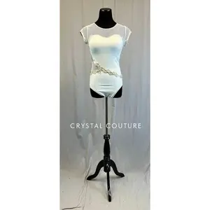 White Mesh and Lycra Leotard with Applique - Swarovski Rhinestones