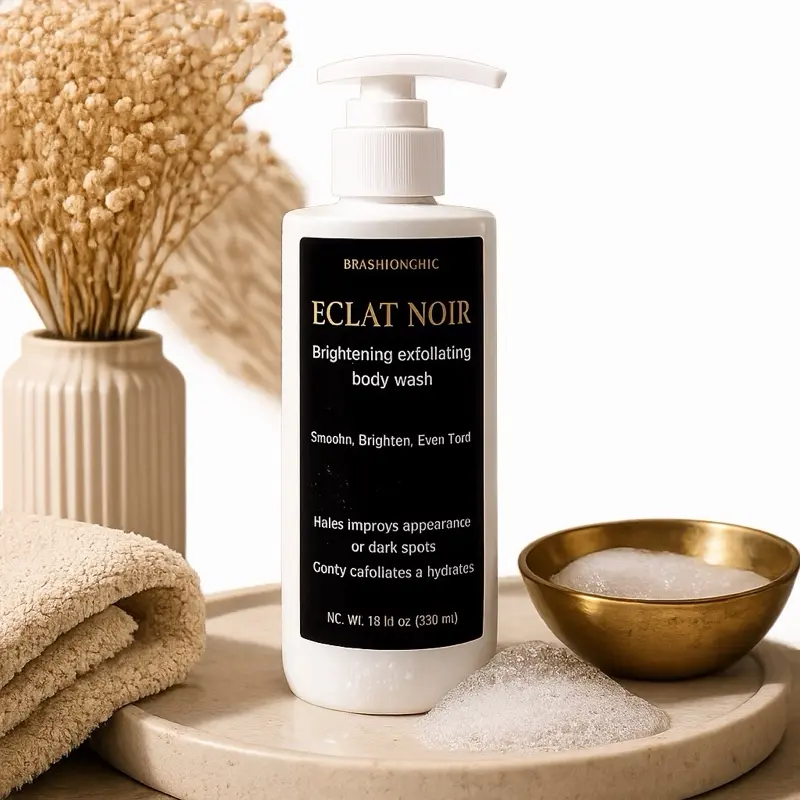 Eclat Noir Cosmetic Brightening Exfoliating Body Wash Cleanser - Vitamin C, Licorice Root Extract, Glycolic Acid - Moisturizing for Smooth, Bright, Even Skin Tone (300ml) sohochic